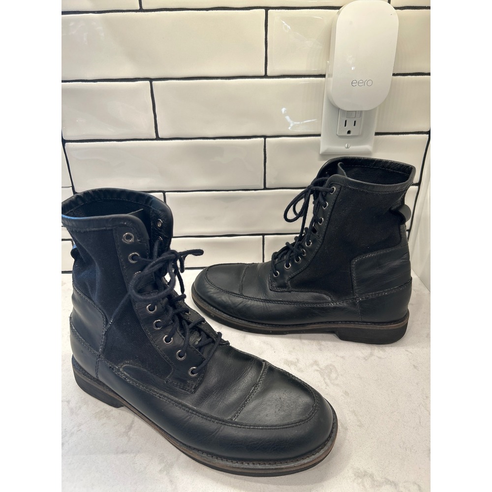 Bed Stu Lace Up Boots Mens 9 Black Moto Leather Canvas Moc Toe Workwear Grunge